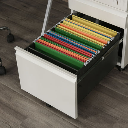 Office cabinet with 3 drawers, steel, white, mobile