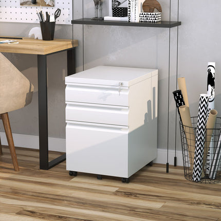 Office cabinet with 3 drawers, steel, white, mobile