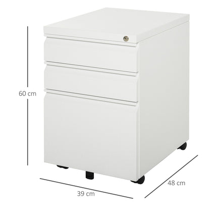 Office cabinet with 3 drawers, steel, white, mobile