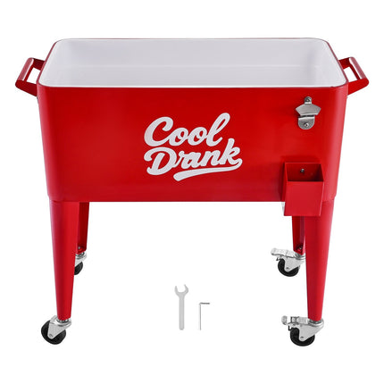 Rolling Cooler Cart 80 Qt, 110-Cans, Bottle Opener, Red