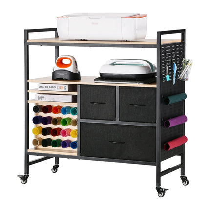 Rolling Craft Cart for Cricut, 20 Vinyl Holders, 3 Drawers
