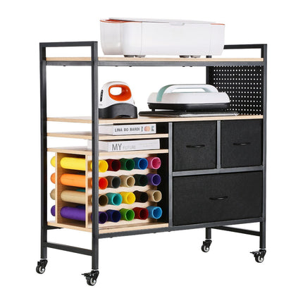 Rolling Craft Cart for Cricut, 20 Vinyl Holders, 3 Drawers