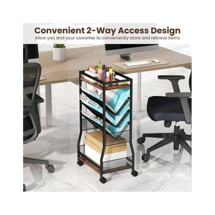 Rolling File Cart with 3 Slanted Shelves on Wheels, Black, 42 x 30 x 81 cm