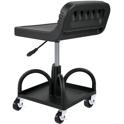 Rolling Garage Stool, 300 lb, Adjustable Height, Tool Tray