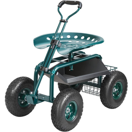 Rolling Garden Cart Seat, 360 Swivel, 10-Inch Tires
