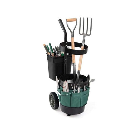 Rolling Garden Cart with Wheels, 20 L Bucket, 10 L Bin, Tool Bag, Green