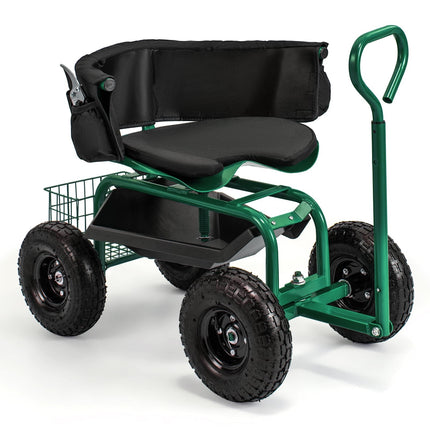 Rolling Garden Seat with Storage, Adjustable, Green