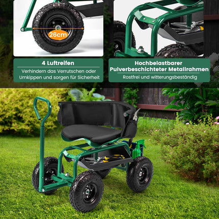 Rolling Garden Seat with Storage, Adjustable, Green