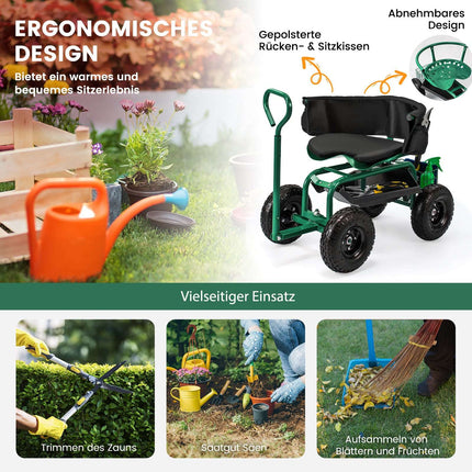 Rolling Garden Seat with Storage, Adjustable, Green