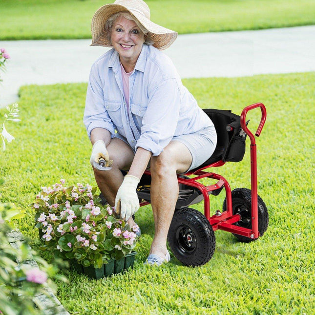 Rollbarer Gartensitz mit Stauraum und verstellbarer Höhe