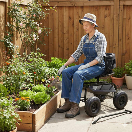 Rollbarer Gartenhocker mit Stauraum und verstellbarer Höhe