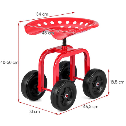 Rolling Garden Seat with Swivel & Adjustable Height, Red