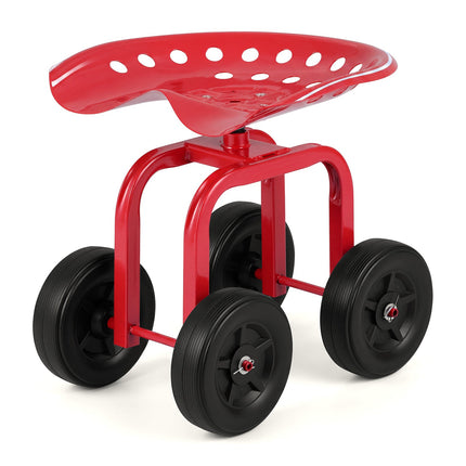Rolling Garden Seat with Swivel & Adjustable Height, Red
