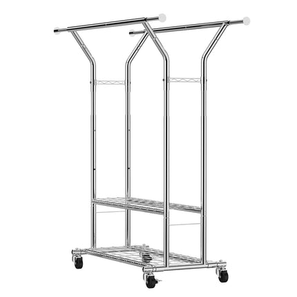 Rolling Garment Rack, 2 Rods 2 Shelves, 120 kg