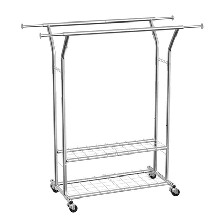 Rolling Garment Rack, 2 Rods 2 Shelves, 120 kg