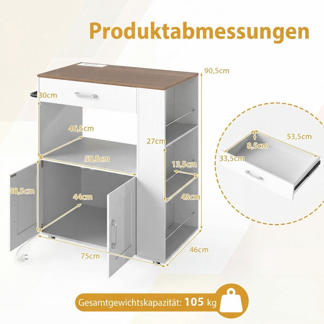 Rollbarer Küchenwagen mit Ladestation & Ablagen