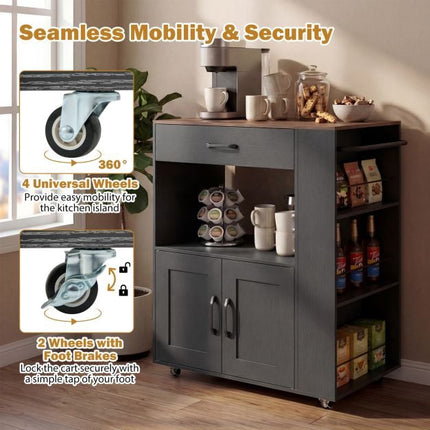 Rolling Kitchen Island Cart With Storage, Locking Wheels