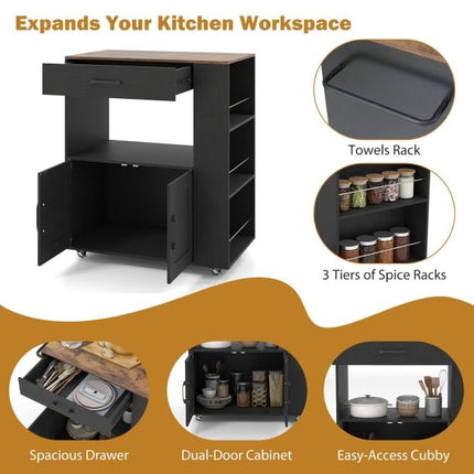 Rolling Kitchen Island Cart With Storage, Locking Wheels