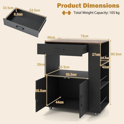 Rolling Kitchen Island Cart With Storage, Locking Wheels