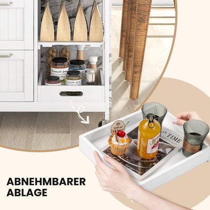 Rollbarer Kücheninselwagen mit 2 Ablageflächen, Weiß