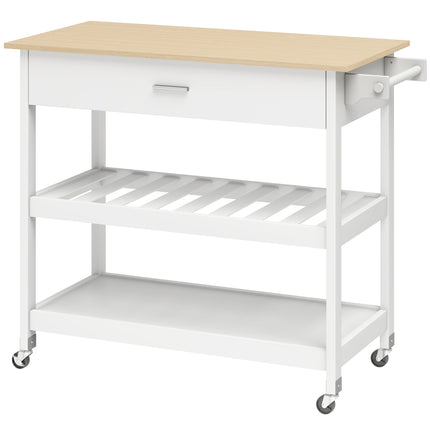 Rolling Kitchen Island with Storage, Large Countertop, White