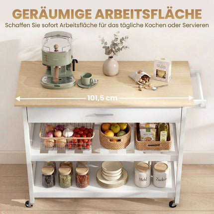 Rolling Kitchen Island with Storage, Large Countertop, White