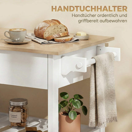 Rolling Kitchen Island with Storage, Large Countertop, White