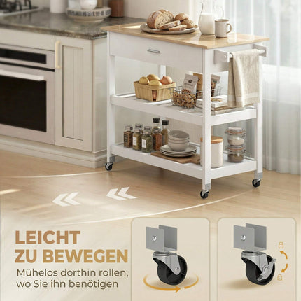 Rolling Kitchen Island with Storage, Large Countertop, White