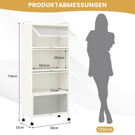 Rollregal mit Falttüren, 60x32x154 cm, Weiß