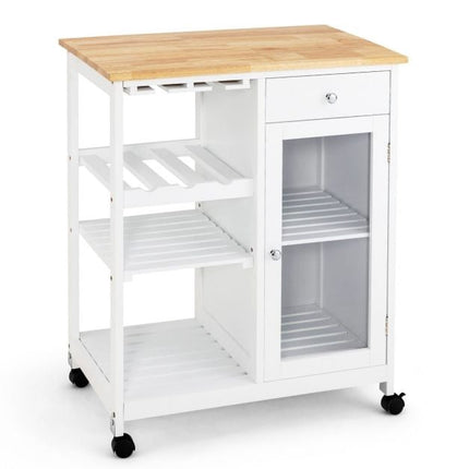 Rolling Kitchen Trolley With Wine Rack, Drawer, Cabinet