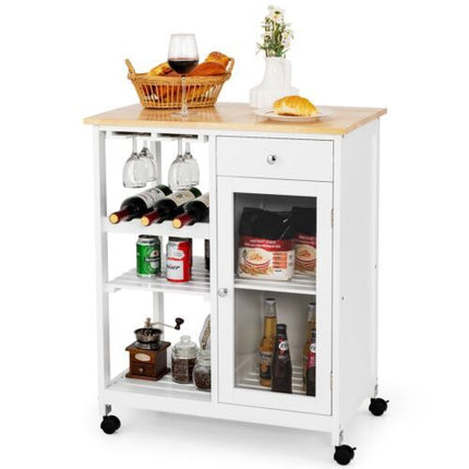 Rolling Kitchen Trolley With Wine Rack, Drawer, Cabinet