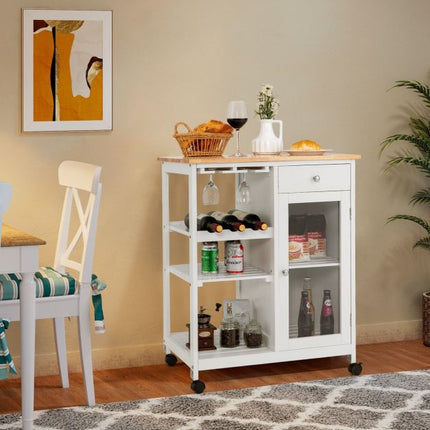 Rolling Kitchen Trolley With Wine Rack, Drawer, Cabinet