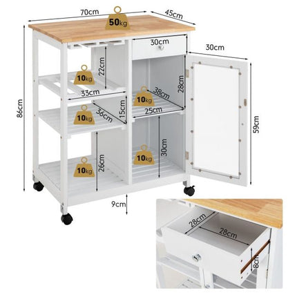 Rolling Kitchen Trolley With Wine Rack, Drawer, Cabinet