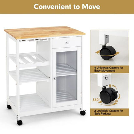 Rolling Kitchen Trolley With Wine Rack, Drawer, Cabinet