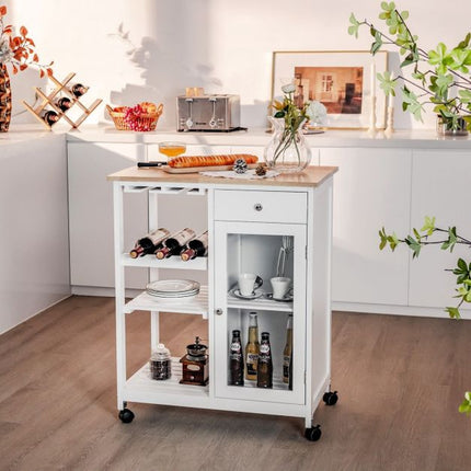 Rolling Kitchen Trolley With Wine Rack, Drawer, Cabinet