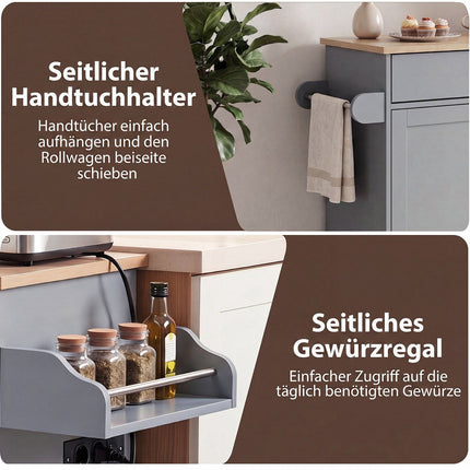 Rolling Kitchen Trolley with Drawer, Spice Rack & Towel Rail