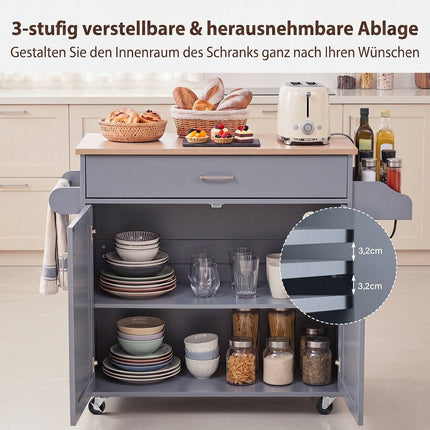 Rolling Kitchen Trolley with Drawer, Spice Rack & Towel Rail
