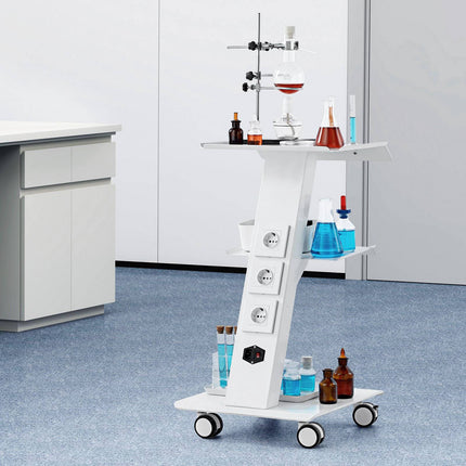 Rolling Lab Cart, 3-Tier Metal, Built-In Socket, 220 lb