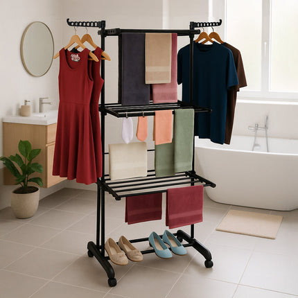 Rolling Laundry Drying Rack with Foldable Wings