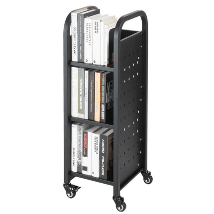 Rolling Library Book Cart, 3-Tier, 100 kg, Locking Wheels