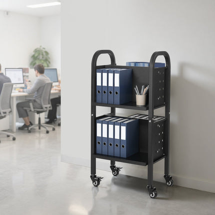 Rolling Library Book Cart, 70 kg, 2-Tier, Lockable Wheels