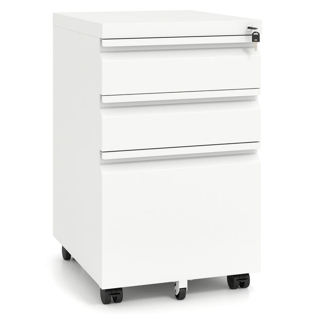 Rollbarer Metall-Aktenschrank, abschließbar, 3 Schubladen, DIN A4