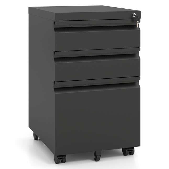 Rollbarer Metall-Aktenschrank, abschließbar, 3 Schubladen, DIN A4