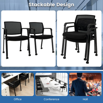Rolling Office Chairs, Mesh Back, Stackable, Set of 2