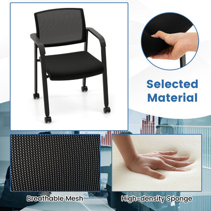 Rolling Office Chairs, Mesh Back, Stackable, Set of 2