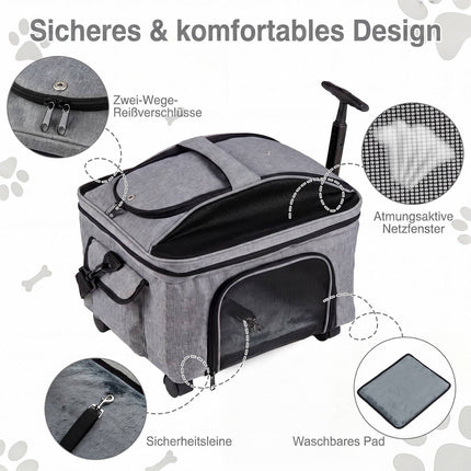 Rolling Pet Carrier with Telescopic Handle and Wheels