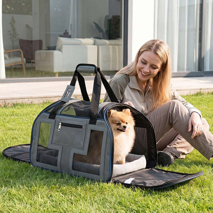 Rolling Pet Carrier with Wheels, Telescopic Handle, Mesh Windows