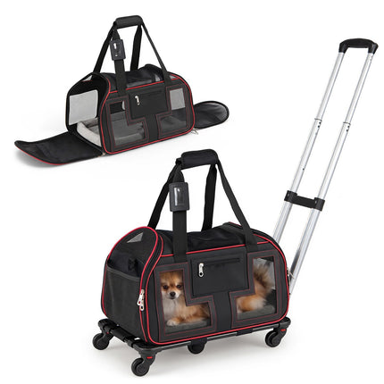 Rolling Pet Carrier with Wheels & Telescopic Handle, Red