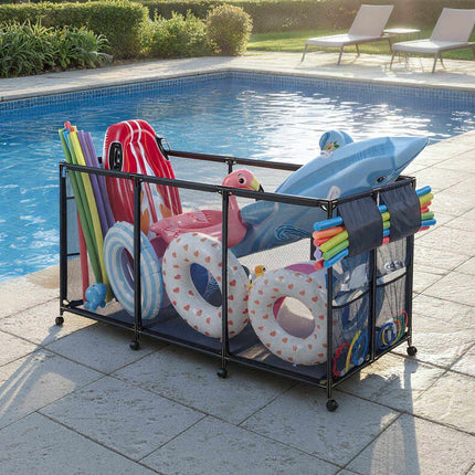 Rolling Pool Float Storage Bin, Mesh, Side Pockets, Noodle Holder