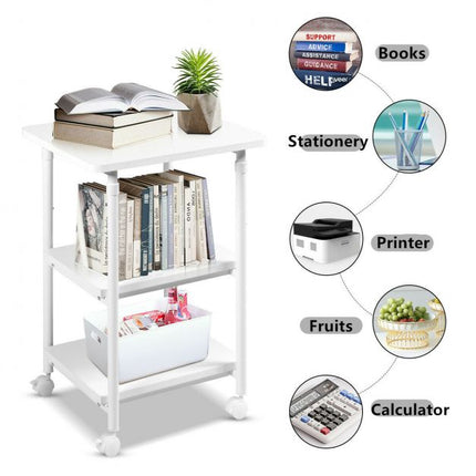Rolling Printer Stand, 3-Tier, Height Adjustable, 50kg